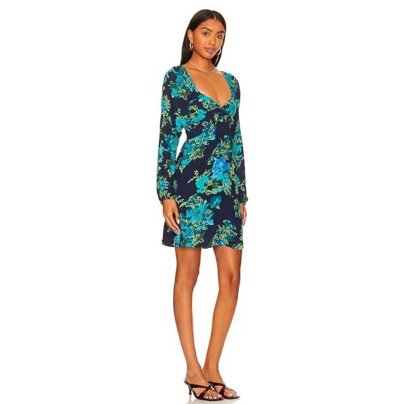 Faithfull The Brand Amias Smocked Mini Dress Women’s 4 Navy Escala Floral READ - Picture 2 of 10